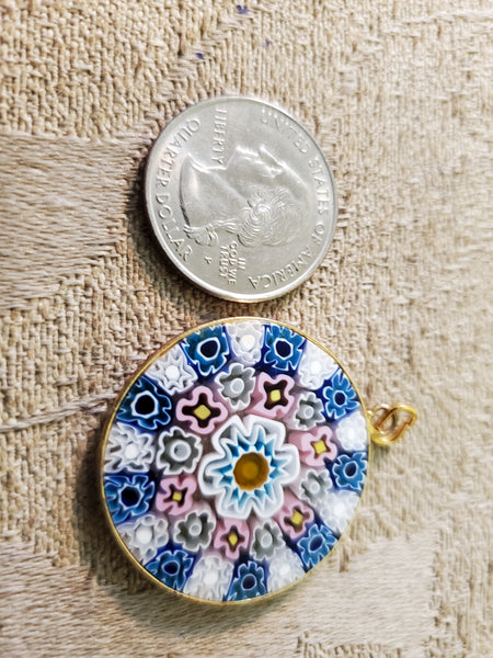 Murano caned Milleflori glass 14k pendant, Venezia