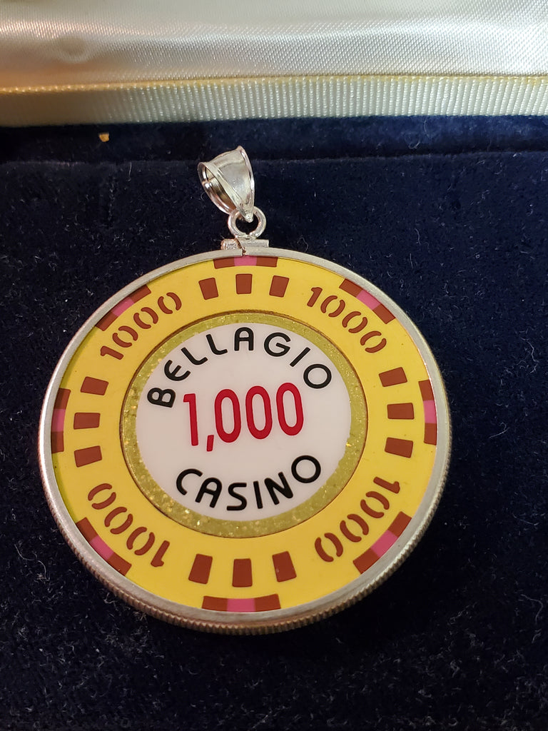 Bellagio 1000 gaming chip pendant, sterling bezel