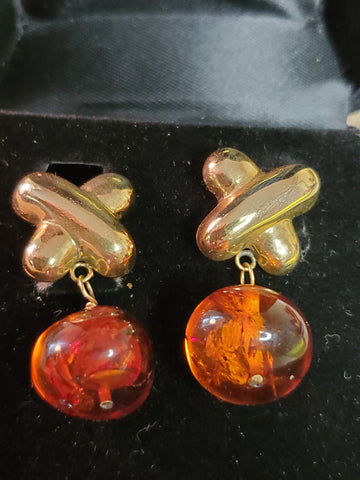 14k gold cross Earrings with Baltic Amber 16mm balls