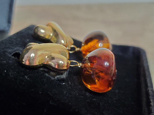 14k gold cross Earrings with Baltic Amber 16mm balls