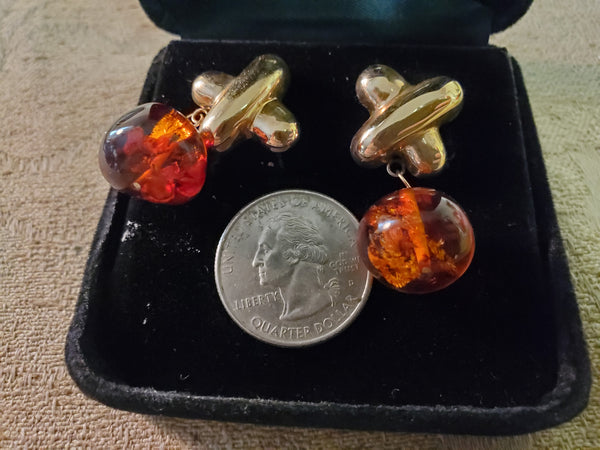 14k gold cross Earrings with Baltic Amber 16mm balls