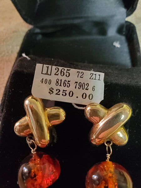 14k gold cross Earrings with Baltic Amber 16mm balls