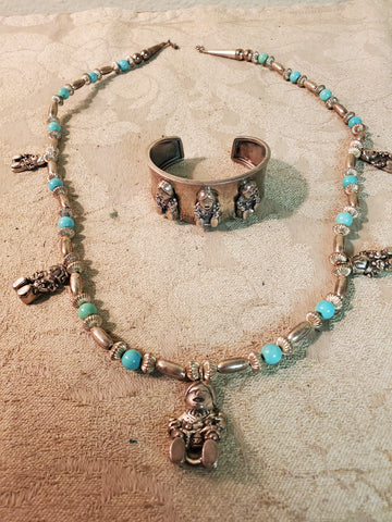 Carol Felley Sterling cuff Bracelet & Necklace, Fetish, turquoise