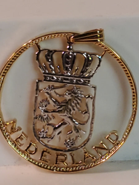 Netherlands Ant. Two 1/2 Gulden Cut Out Coin Pendant