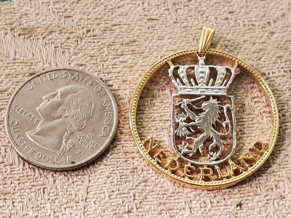 Netherlands Ant. Two 1/2 Gulden Cut Out Coin Pendant