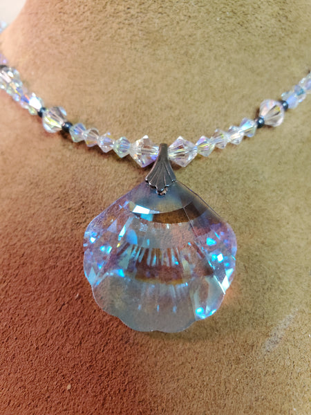 Swarovski Seashell Clam crystal Necklace & earrings set, sterling