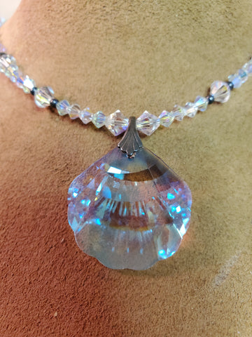 Swarovski Seashell Clam crystal Necklace & earrings set, sterling