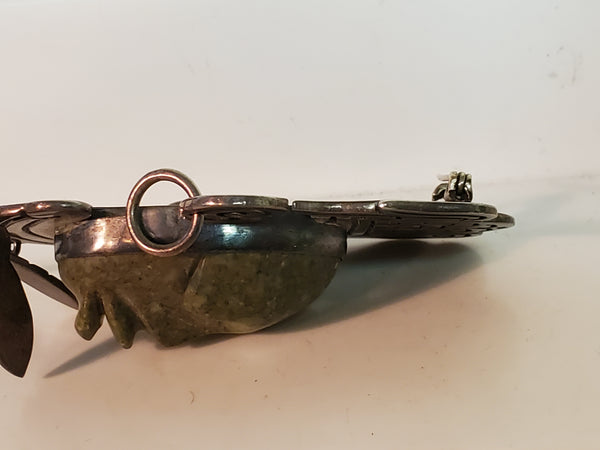 Aztec warrior carved brooch, Malachite Sterling silver