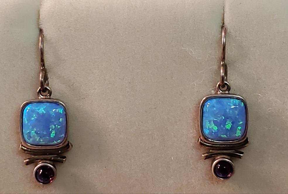 Shelli Wood Opal & Amethyst Earrings 925 silver