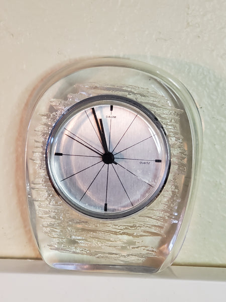 Daum etched crystal Swiss Clock, working.
