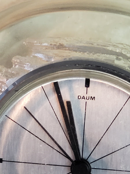 Daum etched crystal Swiss Clock, working.