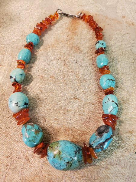 American Indian Turquiose & Amber 17" Necklace