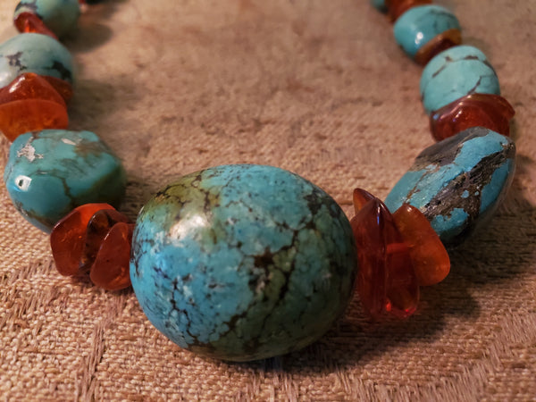 American Indian Turquiose & Amber 17" Necklace