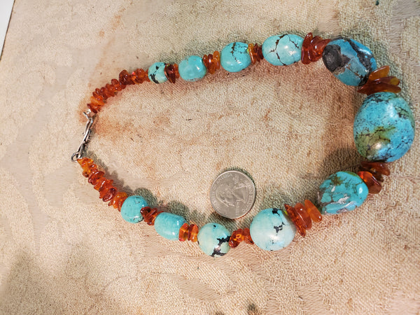 American Indian Turquiose & Amber 17" Necklace
