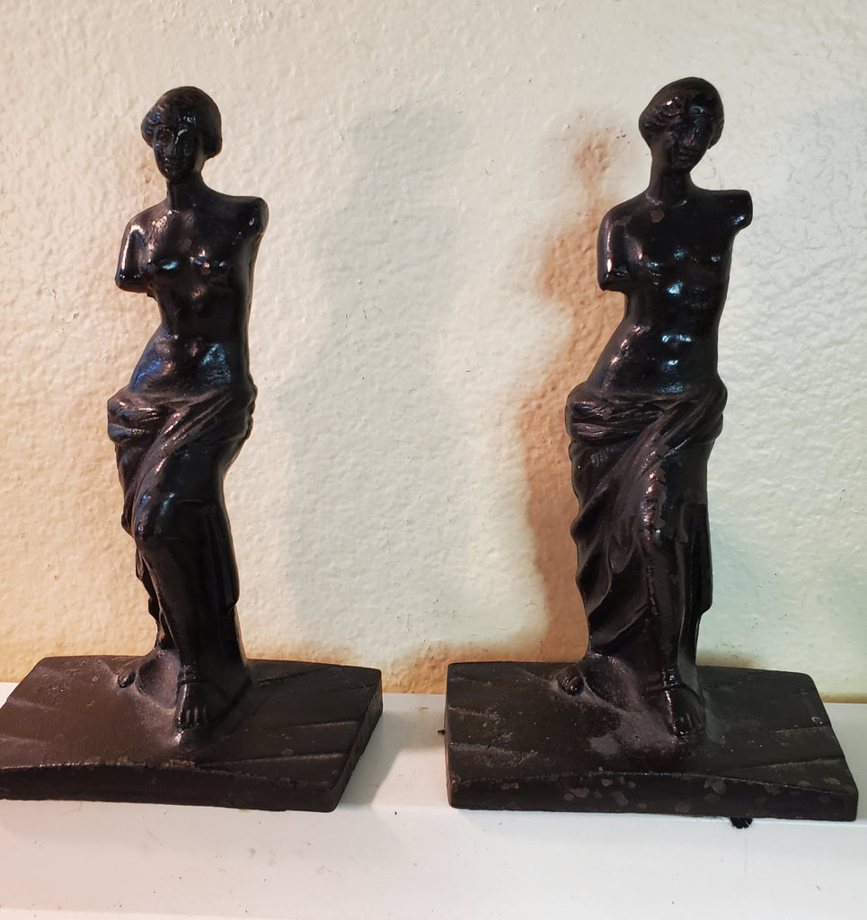 1920'S RARE "VENUS DE MILO" CAST IRON BRONZE NEOCLASSICAL BOOKEND STATUES
