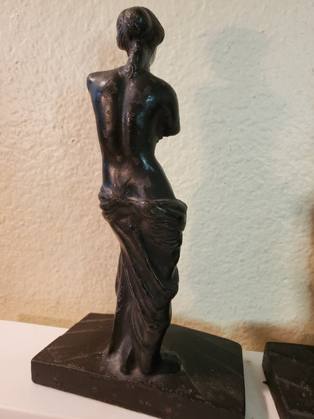 1920'S RARE "VENUS DE MILO" CAST IRON BRONZE NEOCLASSICAL BOOKEND STATUES