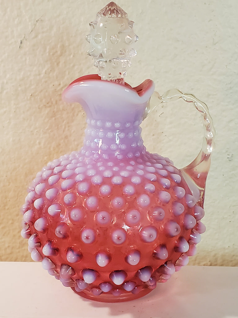 Fenton Cranberry Opalescent hobnail Cruet w/stopper
