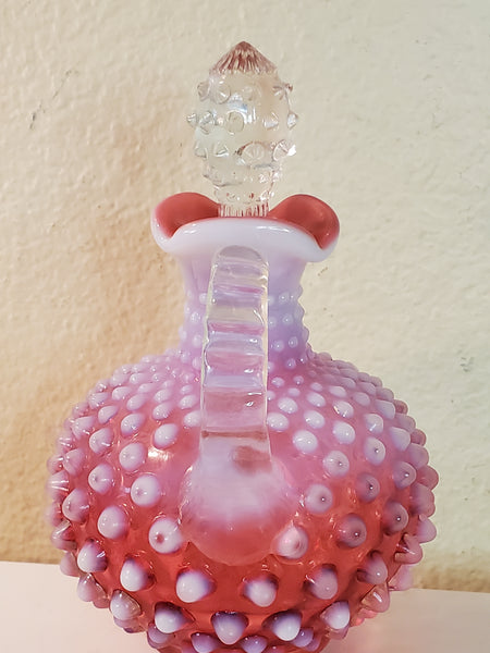 Fenton Cranberry Opalescent hobnail Cruet w/stopper
