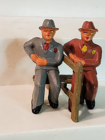 Britains 2 men on a Bench sitting, lead, England