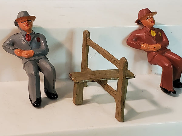 Britains 2 men on a Bench sitting, lead, England