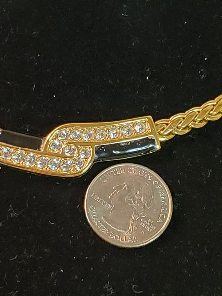 Swarovski Goldtone & black necklace, crystal, 16", 1980s