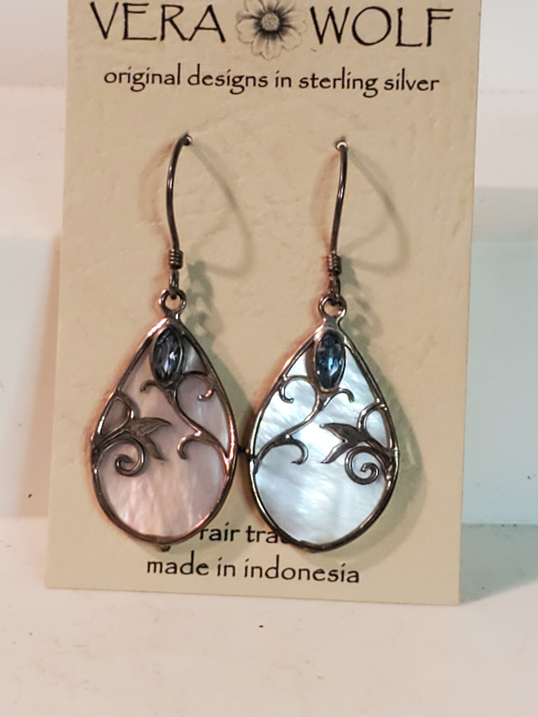 Vera Wolf Mother of pearl & Blue Topaz earrings