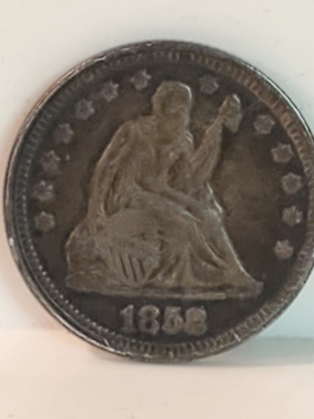 1858 seated Liberty quarter 25 cents VF condition