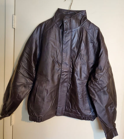 Leather Bomber style Jacket, Conrail logo, mens NEW, large size never worn