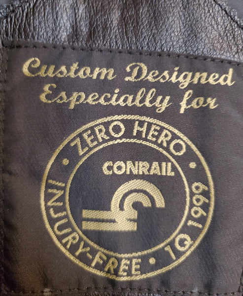 Leather Bomber style Jacket, Conrail logo, mens NEW, large size never worn