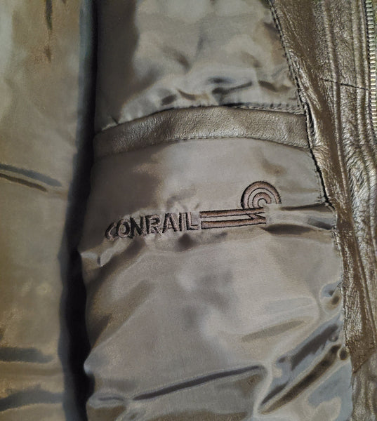 Leather Bomber style Jacket, Conrail logo, mens NEW, large size never worn